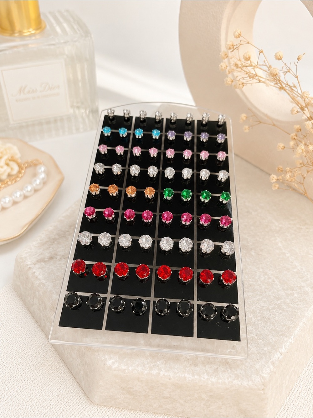 24 pair CZ gold plated Assorted Crystal Stud Earrings Multi-Color lot cute y2k